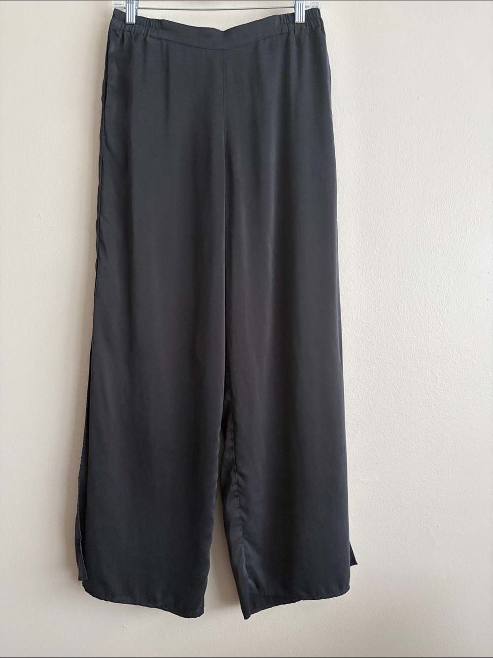 LUNYA Washable Silk Wide Leg Lounge Pants Black Medium Side Slits